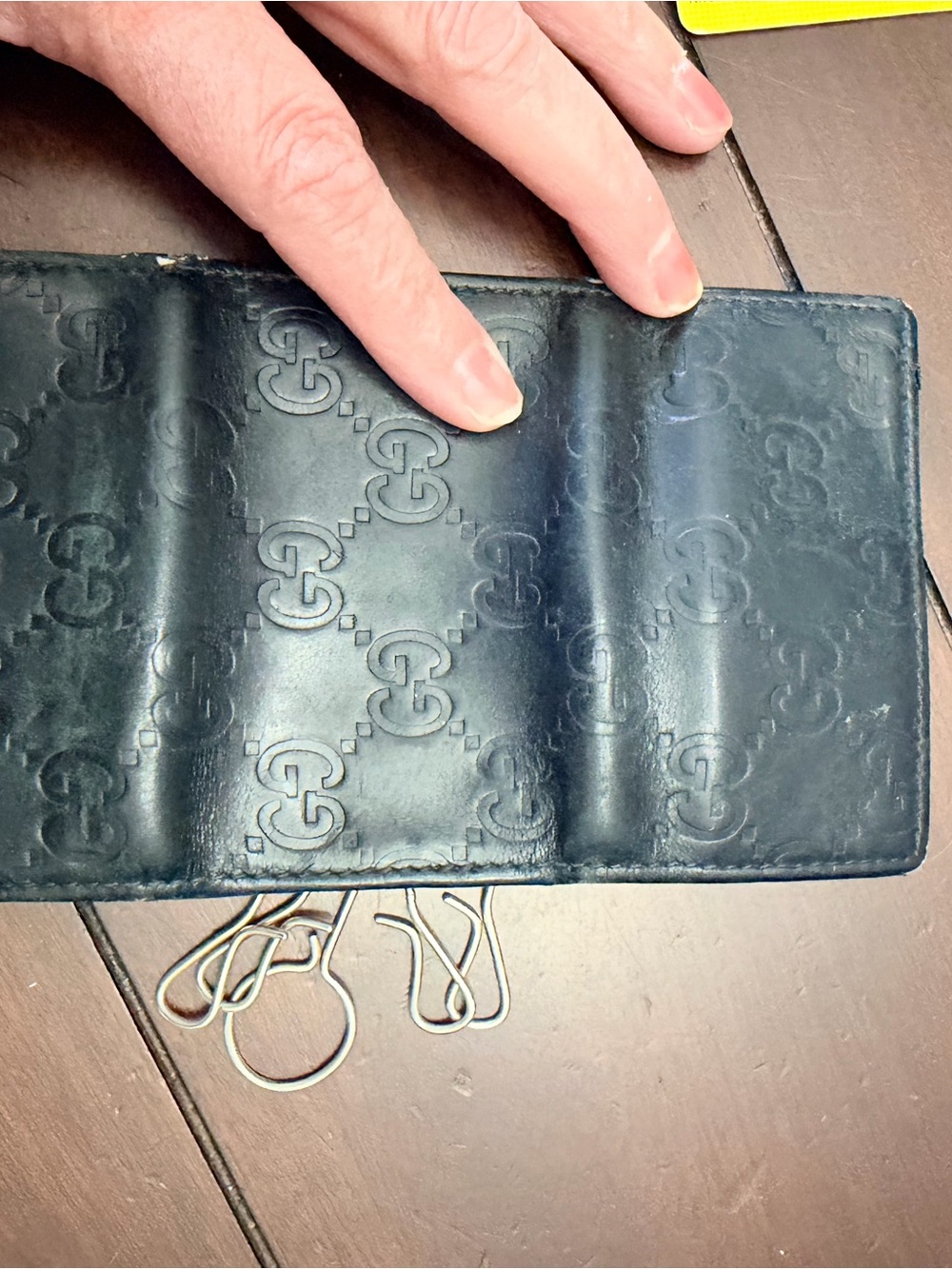 Gucci black Embossed GG Leather Key Holder